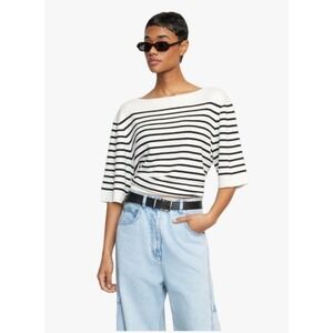 Modern Citizen Organic Linen Nautical Striped Boatneck‎ Top XL Black White Knit